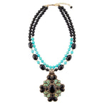 Barcelona Blue Turquoise and Black Onyx Golden Statement Necklace - Barse Jewelry