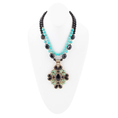Barcelona Blue Turquoise and Black Onyx Golden Statement Necklace Barcelona Blue Turquoise and Black Onyx Golden Statement Necklace