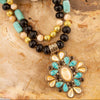 Barcelona Blue Turquoise and Caramel Mother of Pearl Golden Pendant Necklace - Barse Jewelry