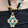 Barcelona Blue Turquoise and Caramel Mother of Pearl Golden Pendant Necklace - Barse Jewelry