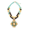 Barcelona Blue Turquoise and Caramel Mother of Pearl Golden Pendant Necklace - Barse Jewelry