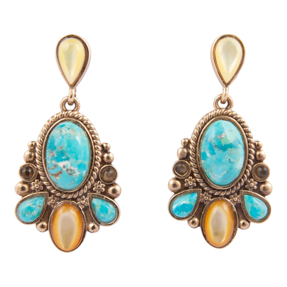 Barcelona Blue Turquoise and Caramel Mother of Pearl Post Earrings - Barse Jewelry