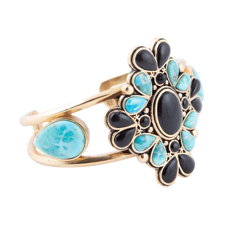 Barcelona Blue Turquoise Onyx Golden Cuff Bracelet - Barse Jewelry
