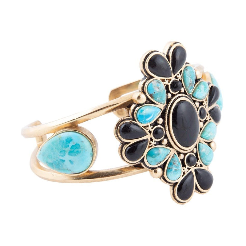 Barcelona Blue Turquoise Onyx Golden Cuff Bracelet - Barse Jewelry