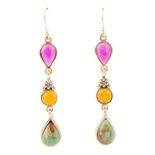 Barcelona Multistone Linear Golden Drop Earrings