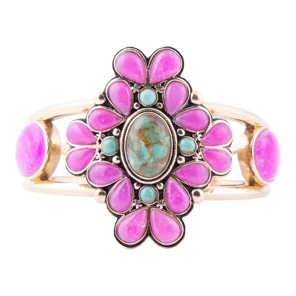 Barcelona Pink Agate and Blue Turquoise Statement Cuff Bracelet - Barse Jewelry