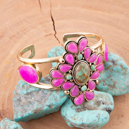 Barcelona Pink Agate and Blue Turquoise Statement Cuff Bracelet - Barse Jewelry