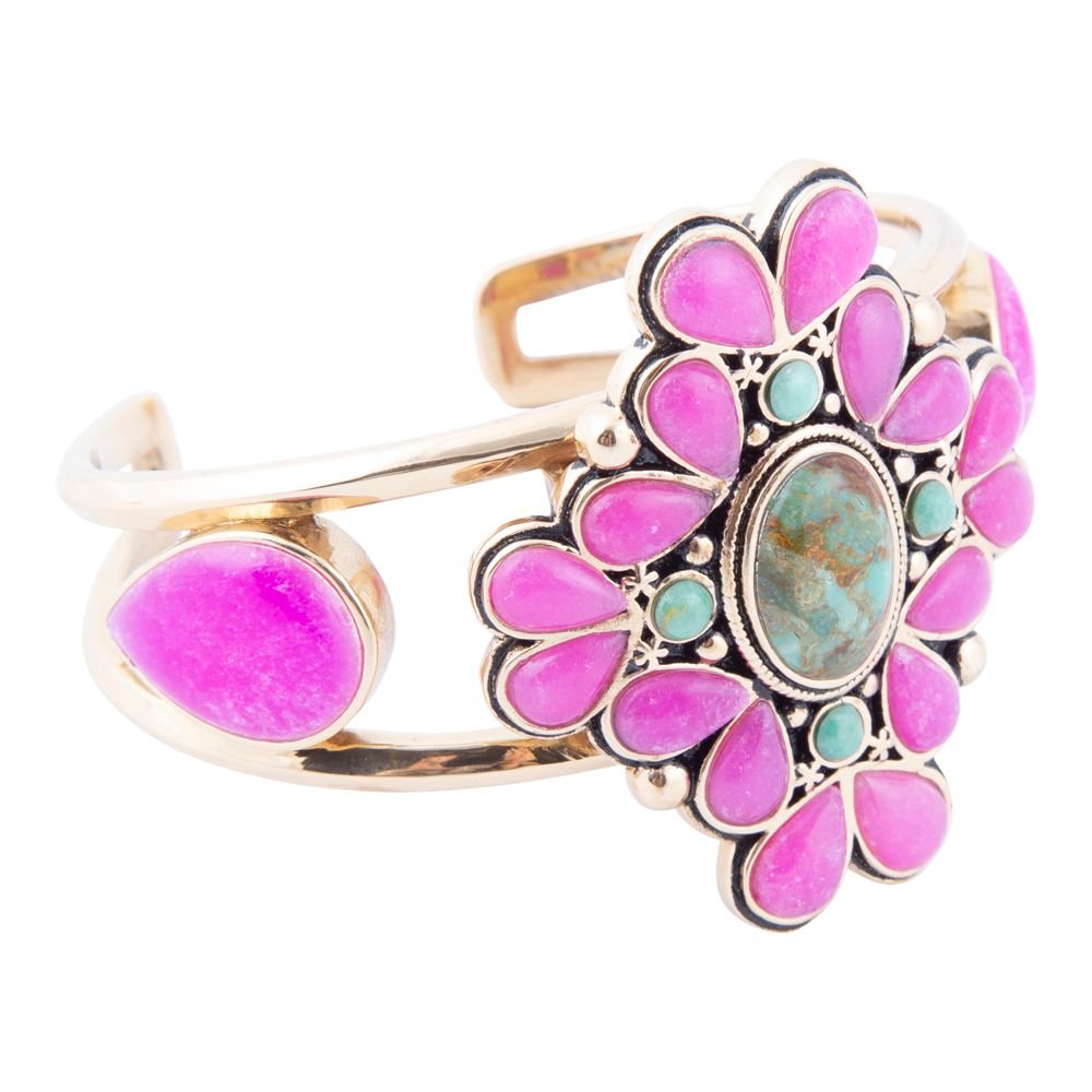 Barcelona Pink Agate and Blue Turquoise Statement Cuff Bracelet - Barse Jewelry