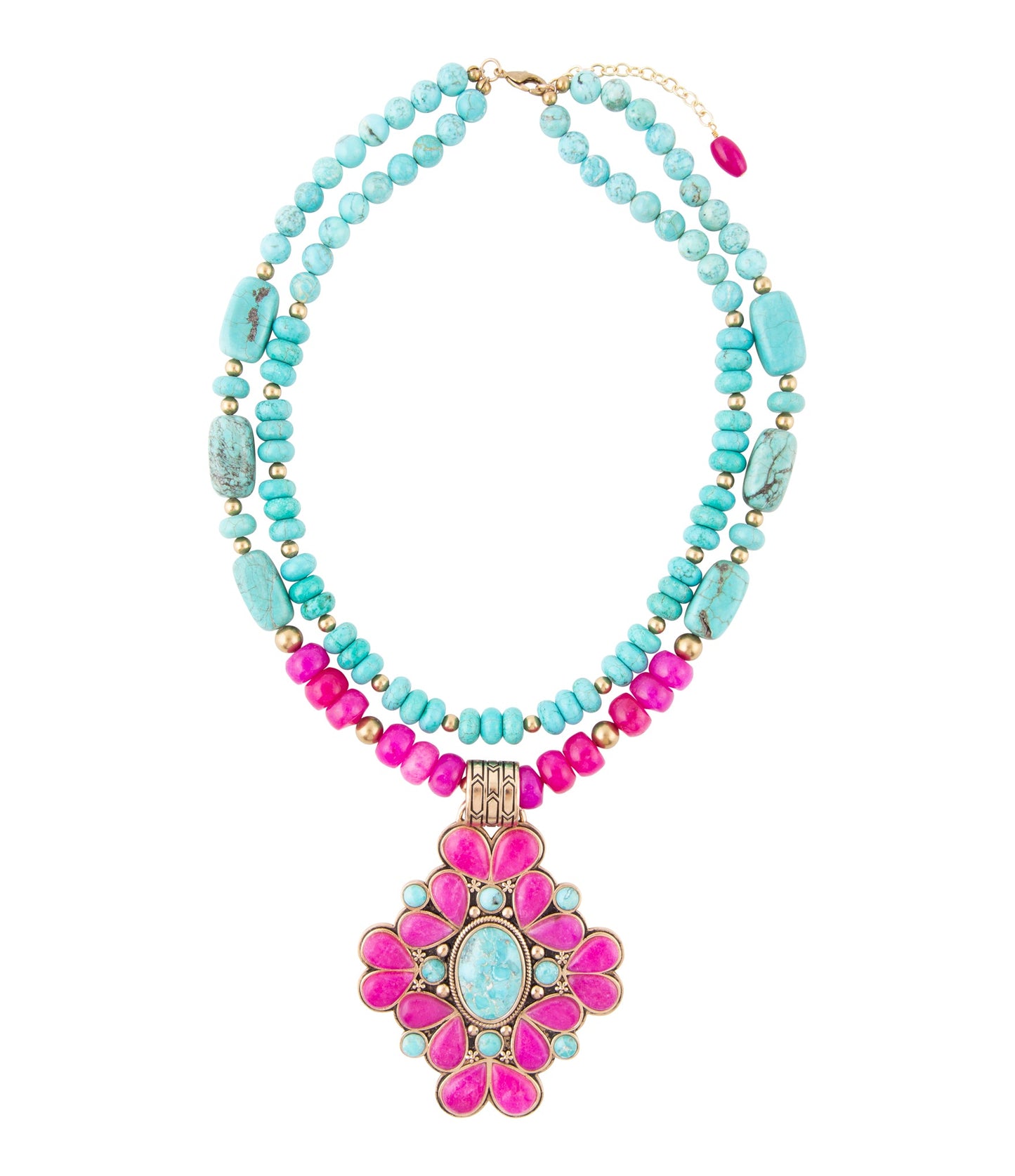 Barcelona Pink Agate Cross Golden Pendant Necklace - Barse Jewelry