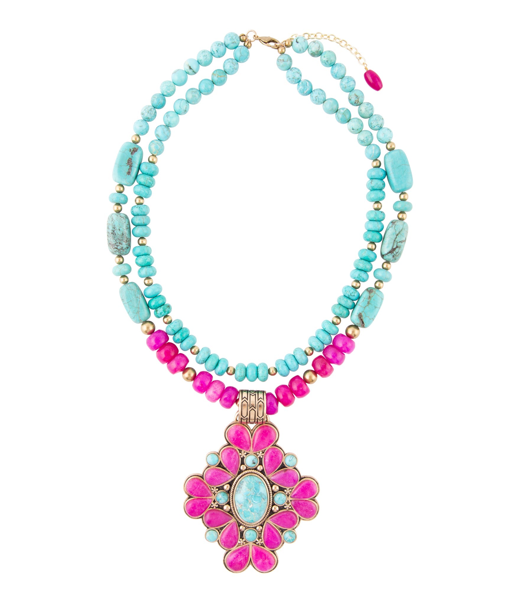 Barcelona Pink Agate Cross Golden Pendant Necklace - Barse Jewelry