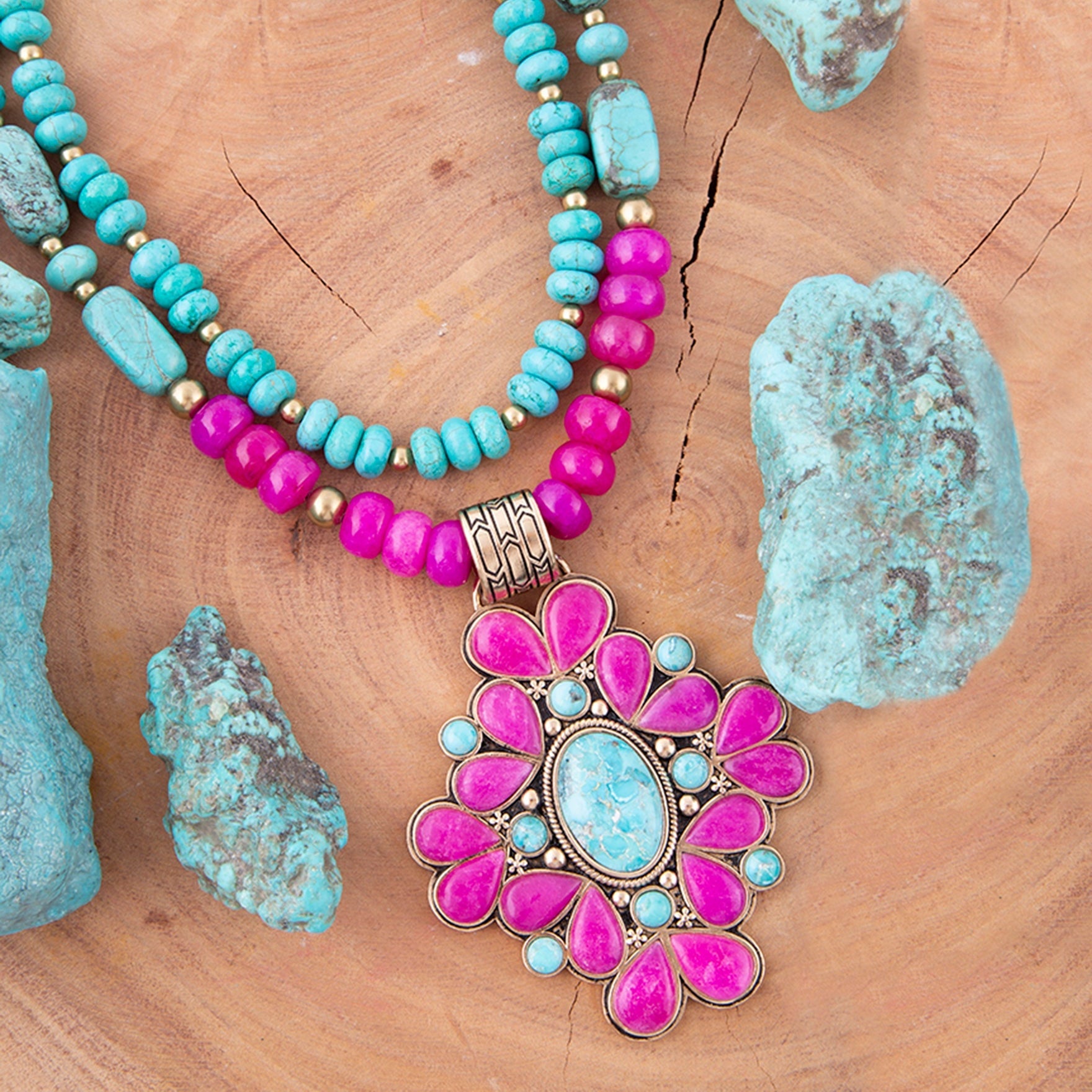 Barcelona Pink Agate Cross Golden Pendant Necklace - Barse Jewelry