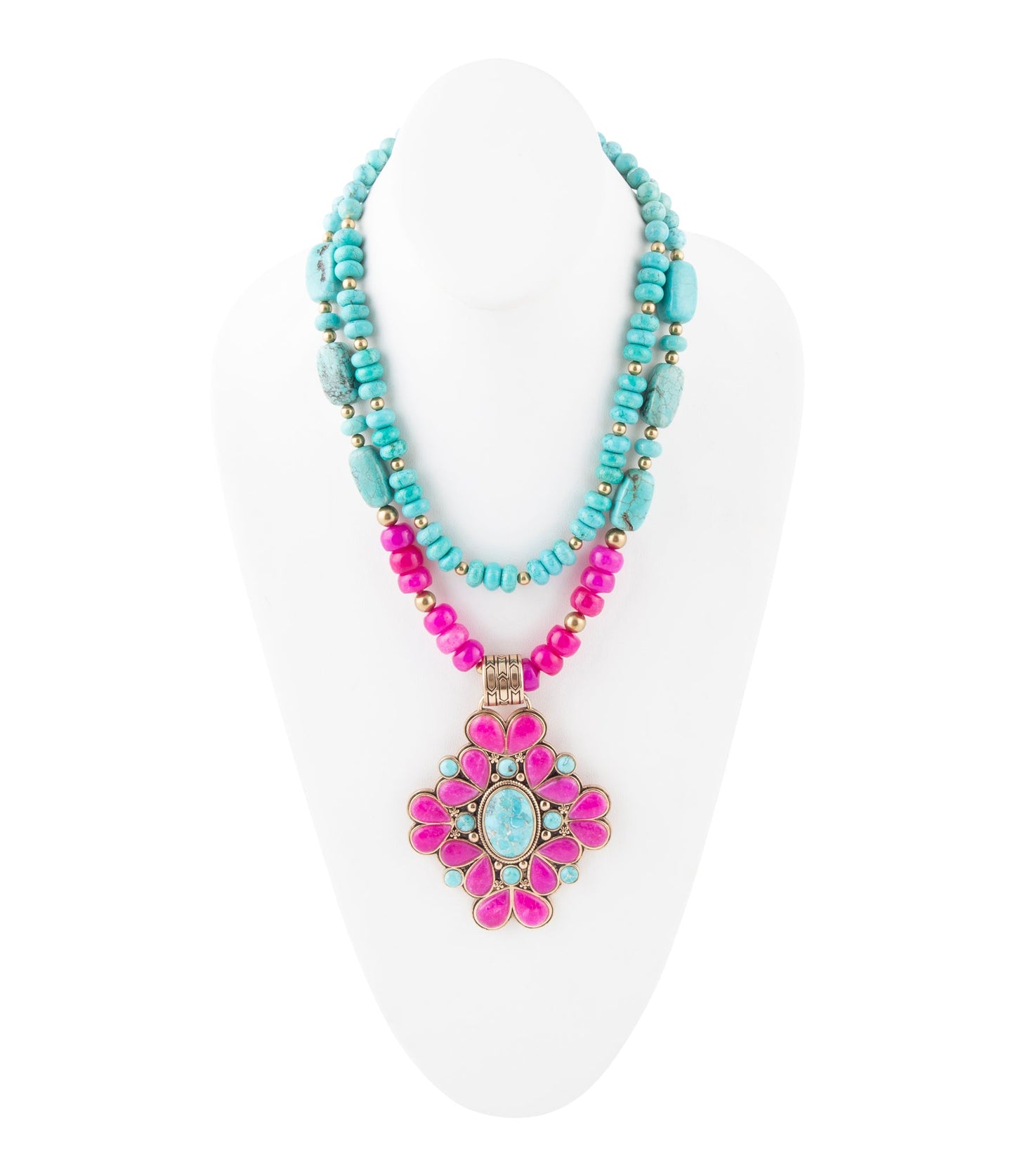 Barcelona Pink Agate Cross Golden Pendant Necklace - Barse Jewelry