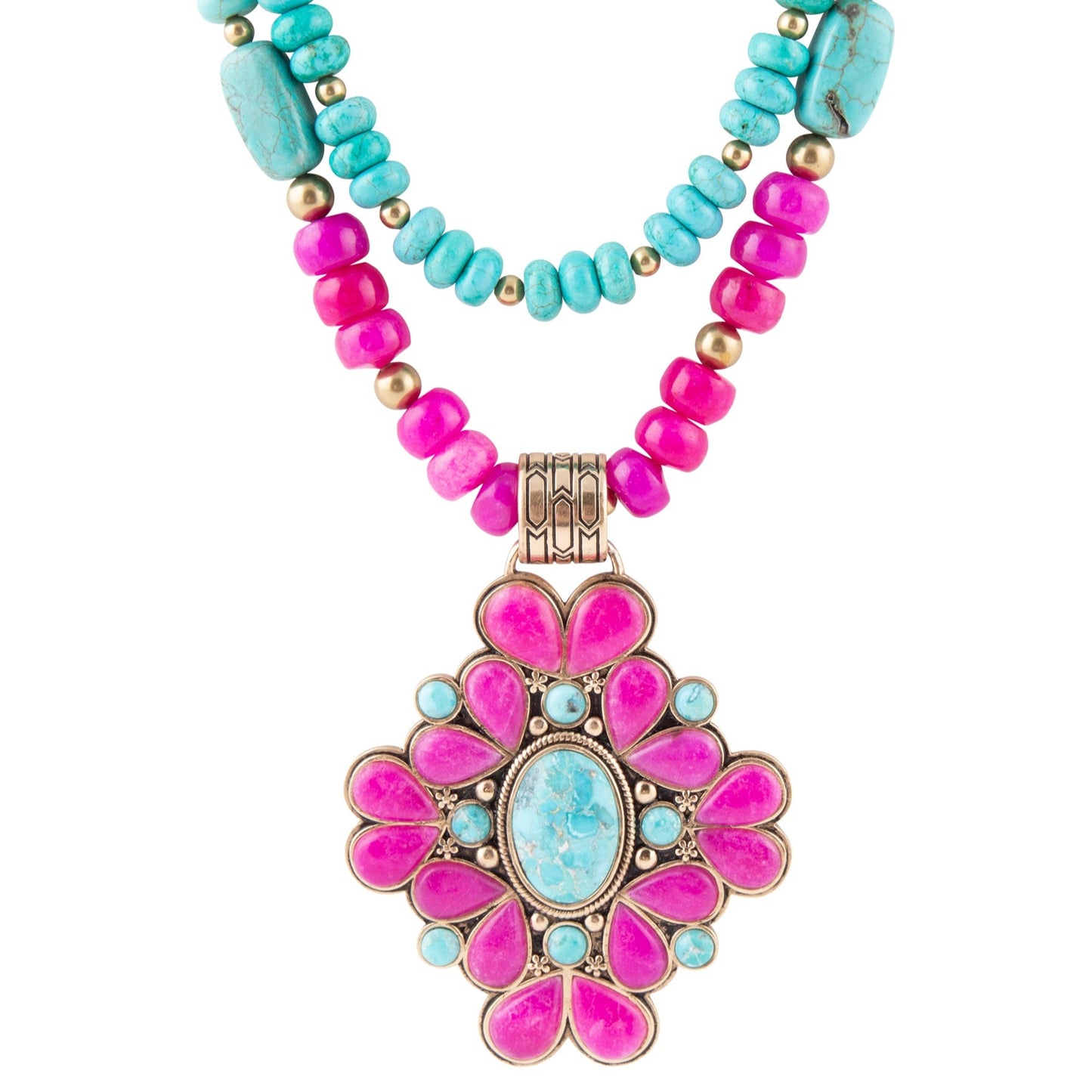 Barcelona Pink Agate Cross Golden Pendant Necklace - Barse Jewelry