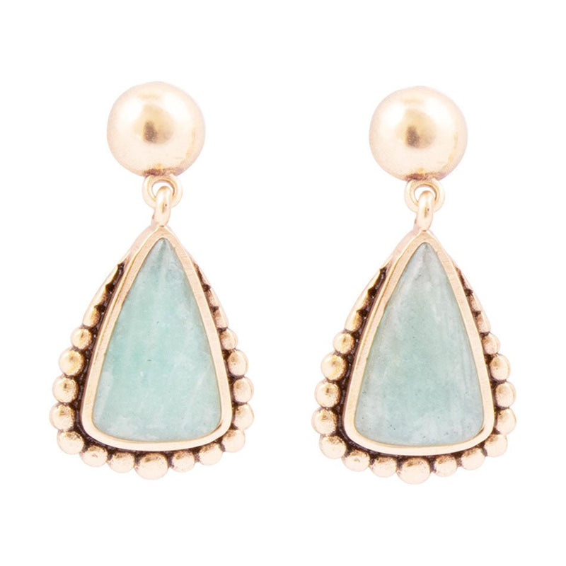 Begondor Blue Amazonite Golden Post Drop Earrings - Barse Jewelry