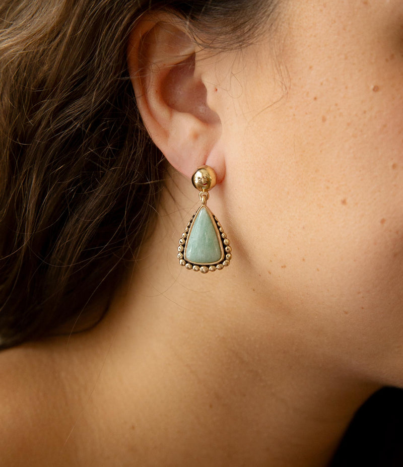 Begondor Blue Amazonite Golden Post Drop Earrings - Barse Jewelry