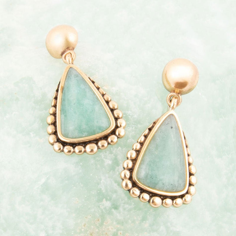 Begondor Blue Amazonite Golden Post Drop Earrings - Barse Jewelry