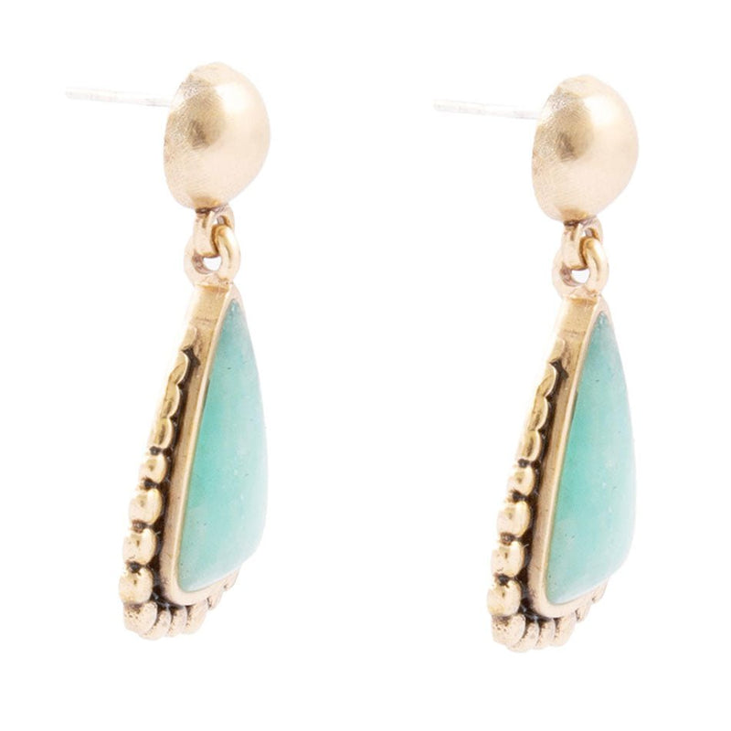 Begondor Blue Amazonite Golden Post Drop Earrings - Barse Jewelry