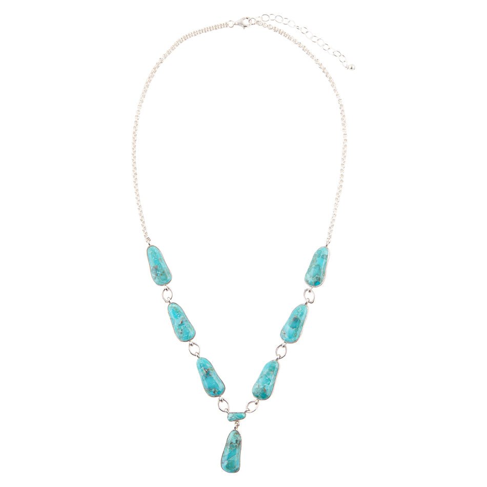 Turquoise bead necklace on a white background