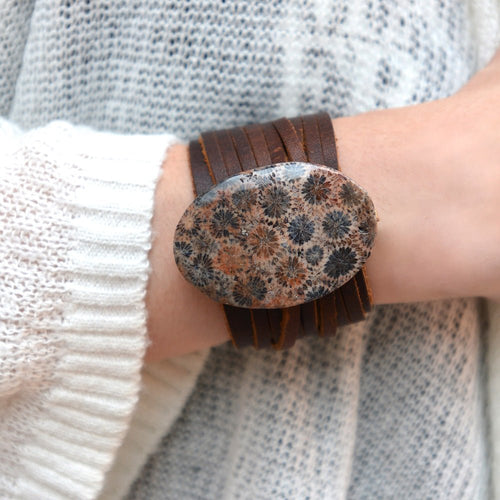 Black Jasper and Leather Statement Bracelet - Barse Jewelry