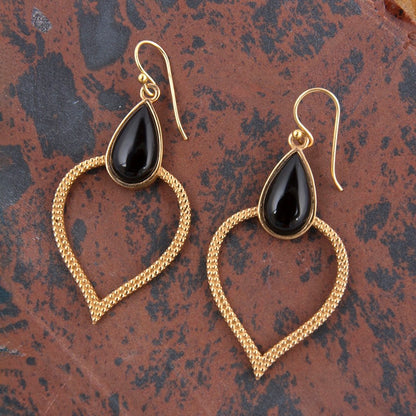 Black Onyx Bedouin Golden Drop Earrings - Barse Jewelry