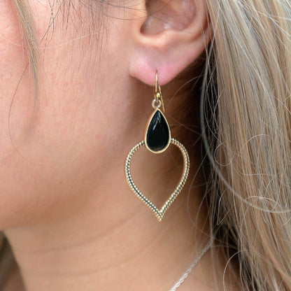 Black Onyx Bedouin Golden Drop Earrings - Barse Jewelry