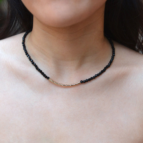 Black Onyx Golden Bar Necklace - Barse Jewelry