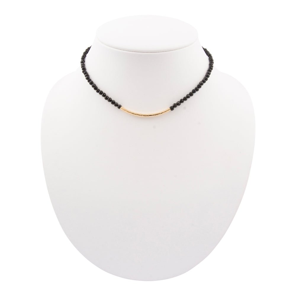 Black Onyx Golden Bar Necklace - Barse Jewelry
