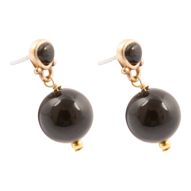 Black Onyx Golden Drop Post Earrings - Barse Jewelry