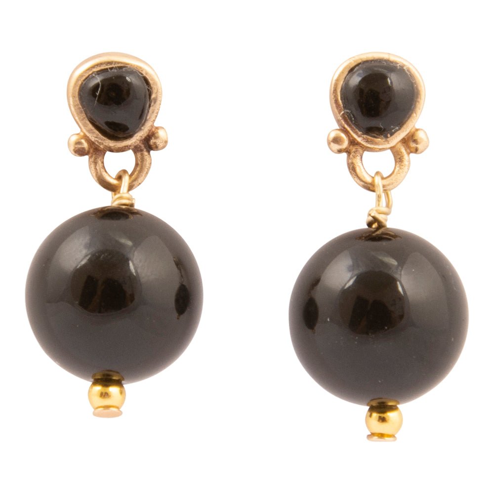 Black Onyx Golden Drop Post Earrings - Barse Jewelry