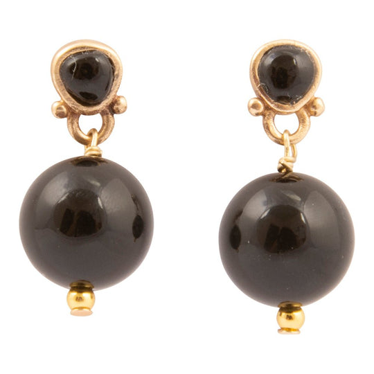 Black Onyx Golden Drop Post Earrings
