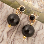 Black Onyx Golden Drop Post Earrings - Barse Jewelry
