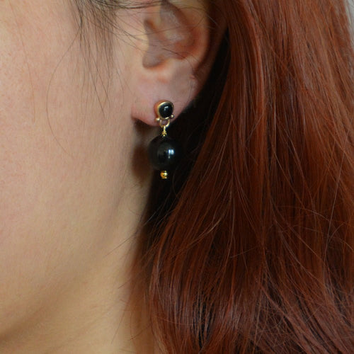 Black Onyx Golden Drop Post Earrings - Barse Jewelry