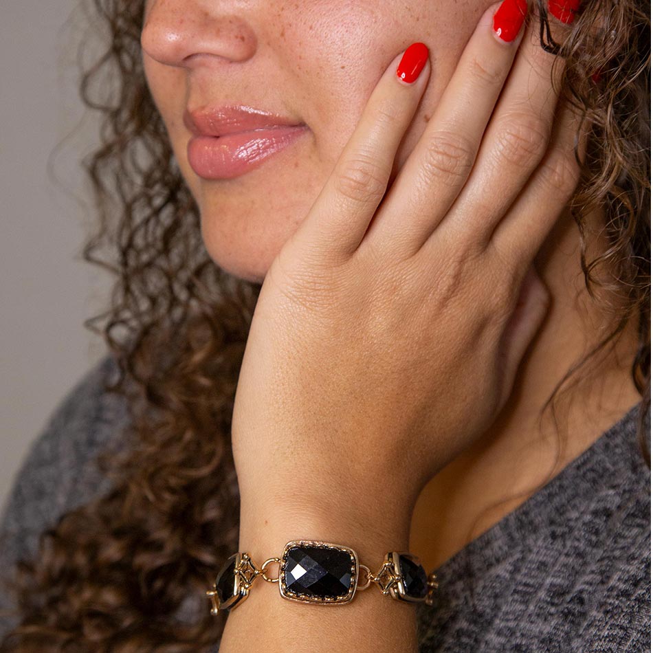 Black Onyx Golden Link Bracelet - Barse Jewelry