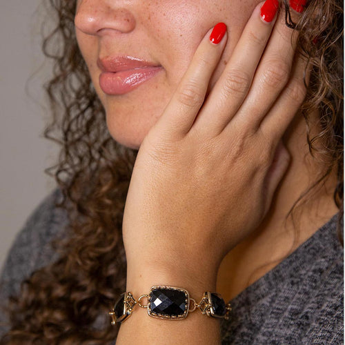 Black Onyx Golden Link Bracelet - Barse Jewelry
