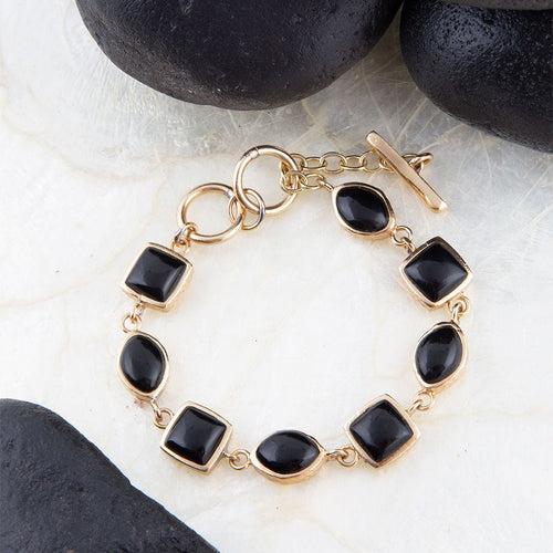 Black Onyx Hammered Link Golden Bracelet - Barse Jewelry
