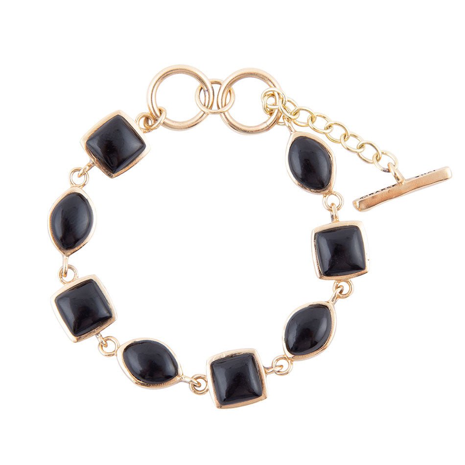 Black Onyx Hammered Link Golden Bracelet - Barse Jewelry