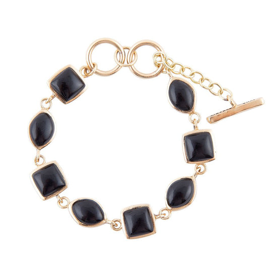 Black Onyx Hammered Link Golden Bracelet
