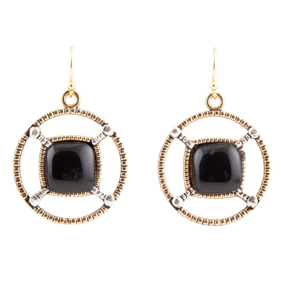 Black Onyx Mixed Metal Drop Earrings - Barse Jewelry