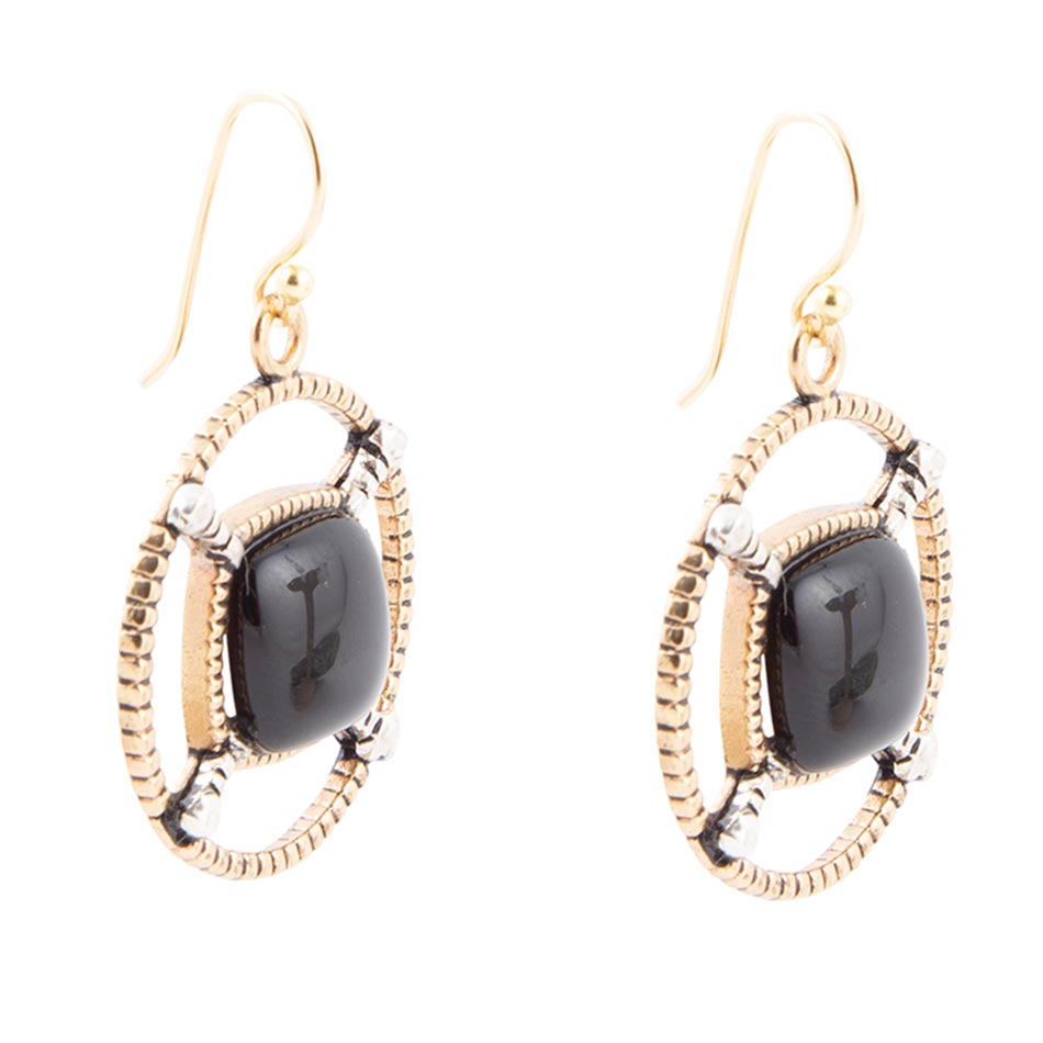 Black Onyx Mixed Metal Drop Earrings - Barse Jewelry