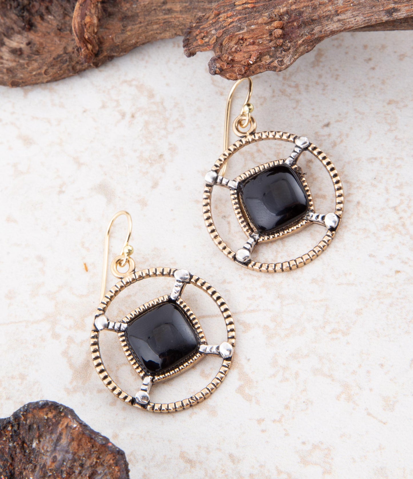 Black Onyx Mixed Metal Drop Earrings - Barse Jewelry