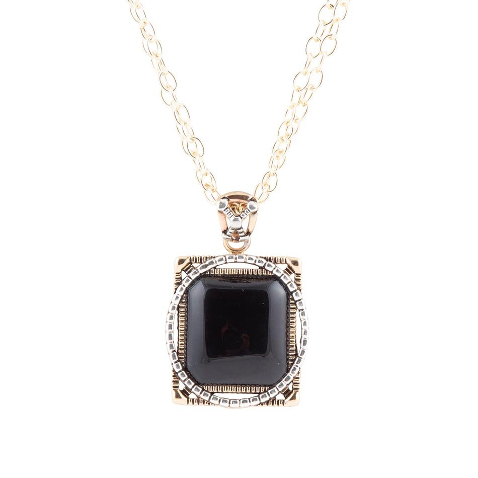 Black Onyx Mixed Metal Pendant Necklace - Barse Jewelry