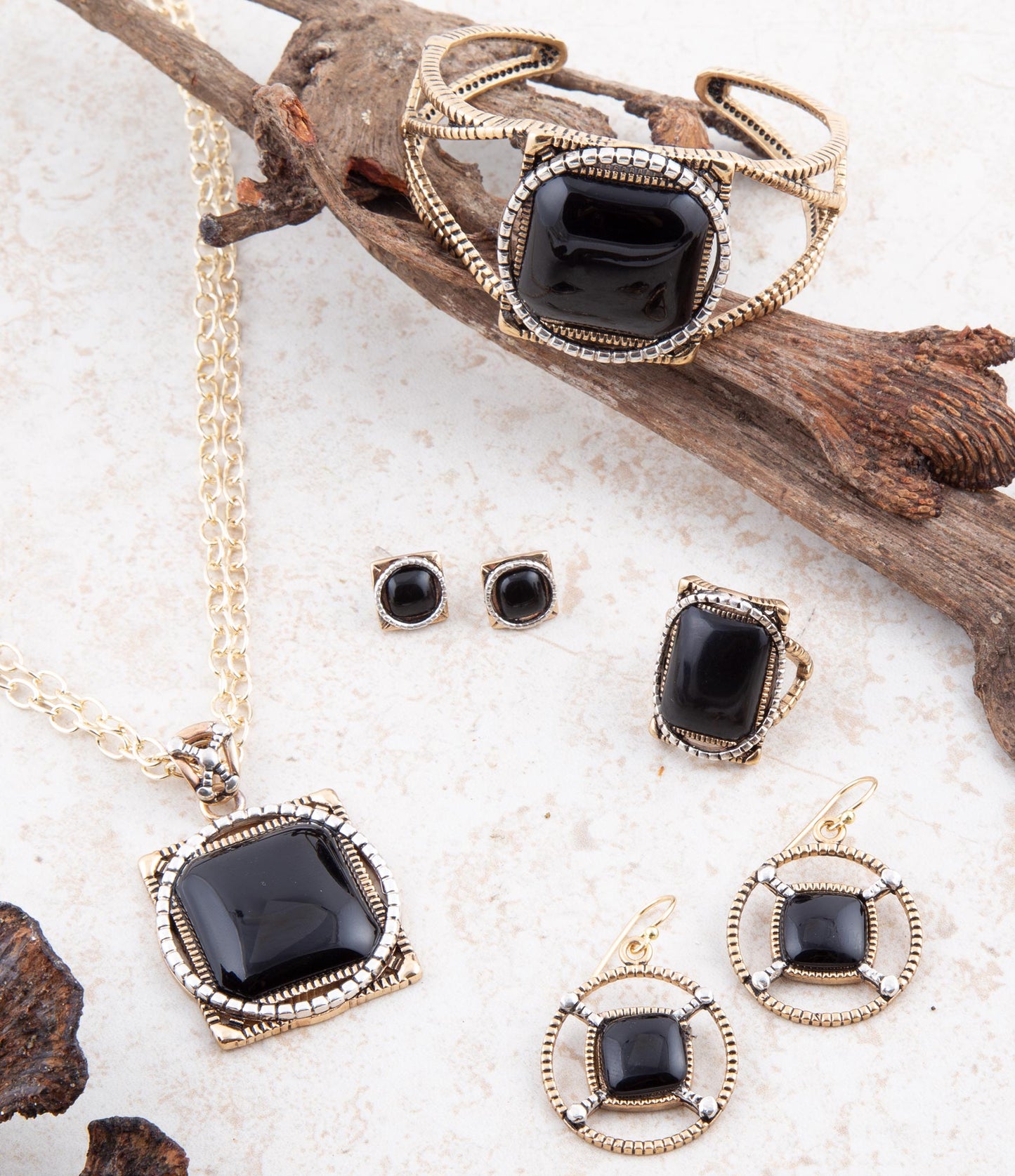 Black Onyx Mixed Metal Post Earrings - Barse Jewelry