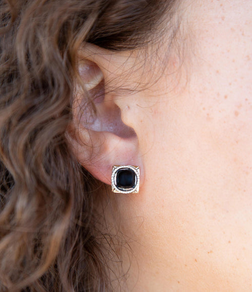 Black Onyx Mixed Metal Post Earrings - Barse Jewelry