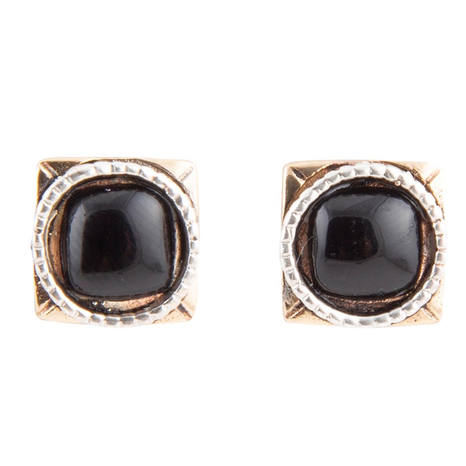 Black Onyx Mixed Metal Post Earrings - Barse Jewelry