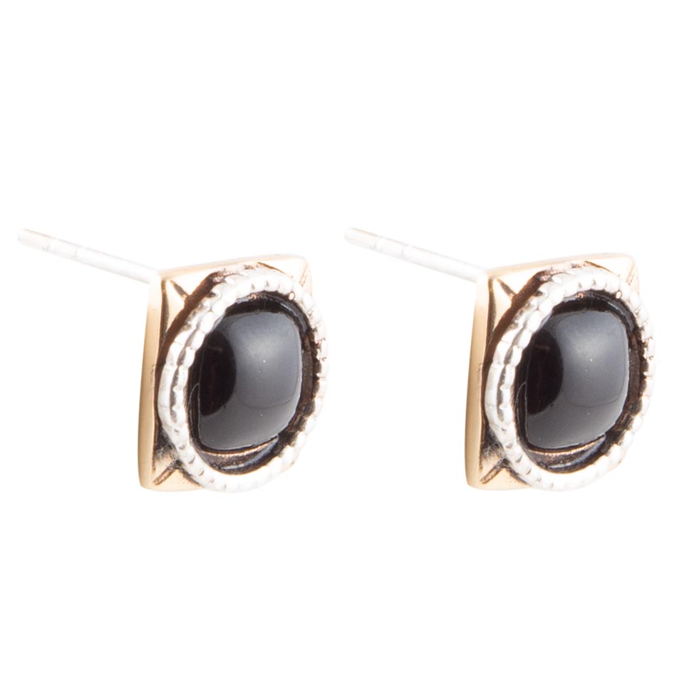 Black Onyx Mixed Metal Post Earrings - Barse Jewelry