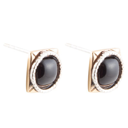 Black Onyx Mixed Metal Post Earrings - Barse Jewelry