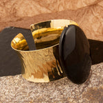 Black Onyx Slab Golden Cuff Bracelet - Barse Jewelry