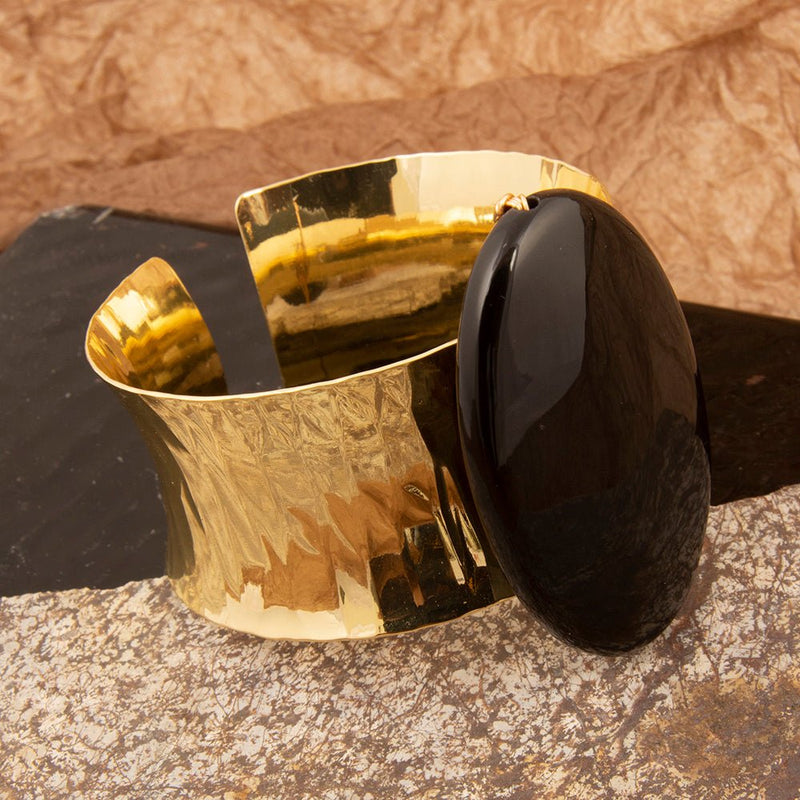 Black Onyx Slab Golden Cuff Bracelet - Barse Jewelry