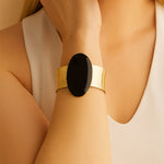 Black Onyx Slab Golden Cuff Bracelet - Barse Jewelry