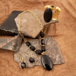 Black Onyx Slab Golden Cuff Bracelet - Barse Jewelry